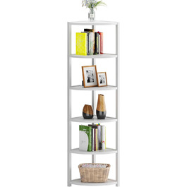 Стеллаж кутовий SoGESFurniture з 6 полицями, стелаж-лесенка, полиця для зберігання, полиця для квітів у вітальню, спальню, офіс, індустріальний дизайн, 34x34x165 см (Білий)