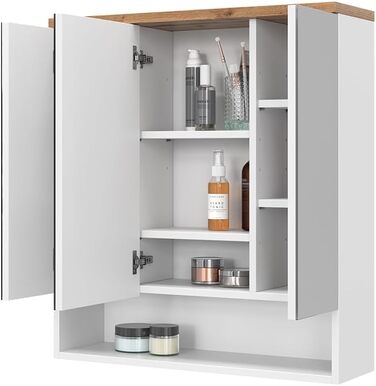 Дзеркальна шафа для ванної Vicco Eden, білий глянець/дуб Артизан, 70x77,5 см, 3 двері