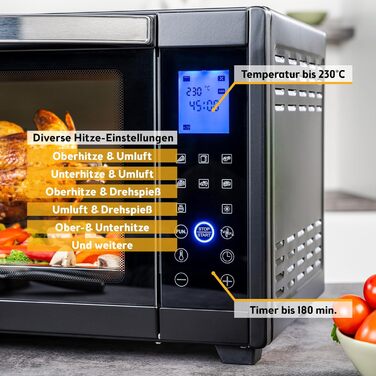 Міні-піч First Austria Digital 45L 2000W Premium-X з рожном та таймером - електропіч для кухні та кемпінгу