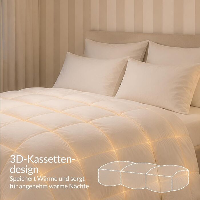 Всесезонна ковдра Twinzen з пуху та пера 240x220 см, 450 GSM, сертифікація RDS та Oeko-Tex, гіпоалергенна та пишна