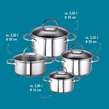 Набір каструль Rohe Germany Meister-Set Ravenna, 5 предметів, нержавіюча сталь 18/10