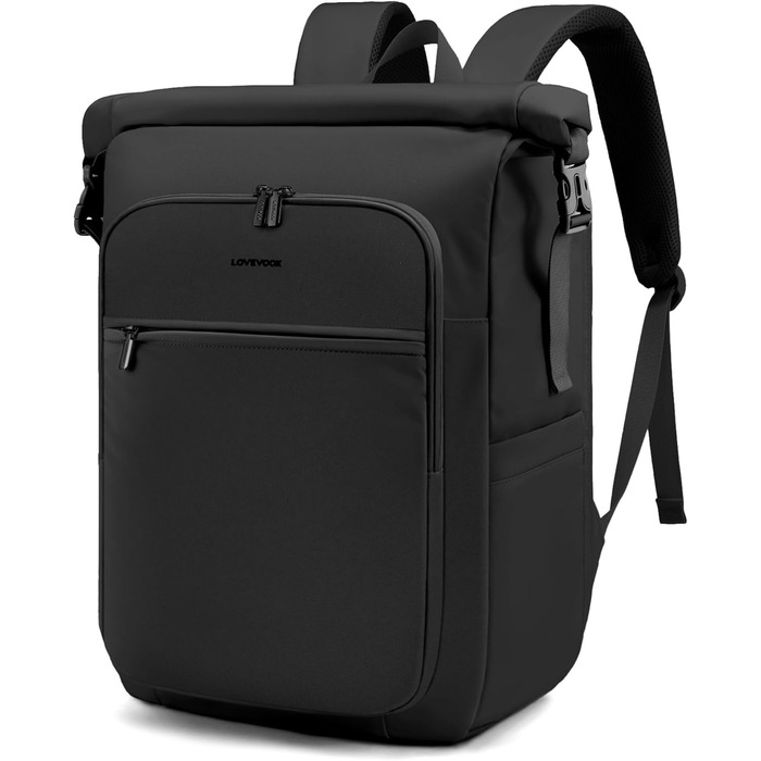 LOVEVOOK Рюкзак Rolltop, чорний, 17.3 дюйми, водонепроникний, для подорожей, школи, університету, велосипеда