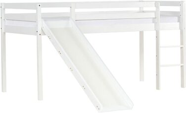 Дитяче ліжко-горище Homestyle4u 90x200 з гіркою, масивна сосна, біле, з ламелями, ігрове ліжко для підлітків