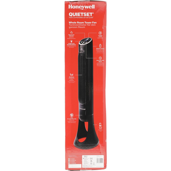 Вентилятор Honeywell QuietSet Tower HYF290, 8 швидкостей, 80° осциляція, таймер, дистанційне керування, димування