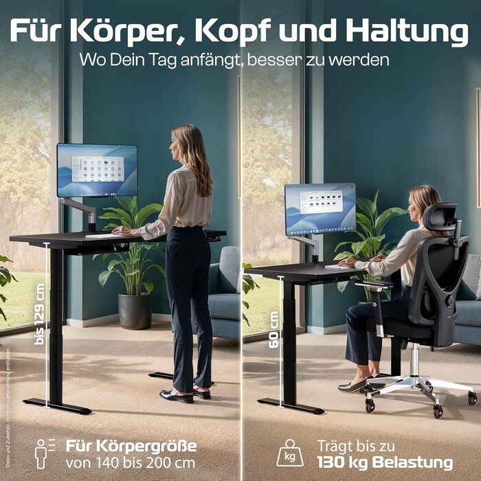 Електричний стіл CleverDesk 160x80 см з регулюванням висоти, чорний | Підйомний стіл з пам'яттю, 2x USB, кабель-канал