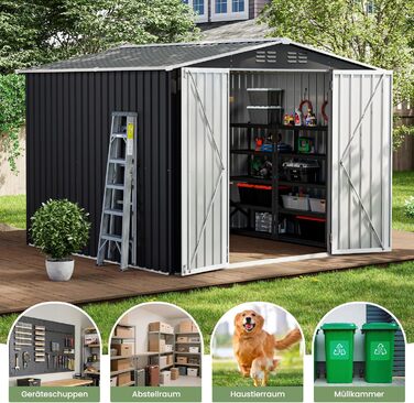 Садовий будинок UDPATIO металевий 4 м³ 228x121x181 см для вулиці, сталевий, з замком, сірий. Гараж для велосипедів, склад.
