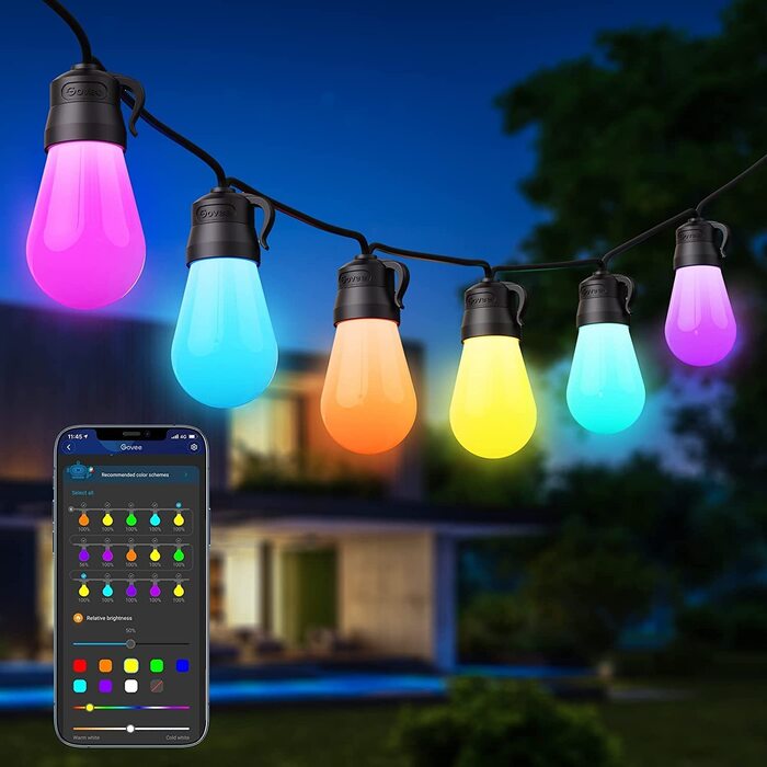 Розумний LED-гірлянда Govee для вулиці, WiFi, RGBICW, водонепроникна IP65, керування через Alexa, Google Assistant і додаток, 47 режимів, 15 ламп, 15 м