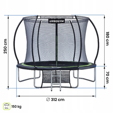 Батут із захисною сіткою Urbogym 312 см FT 10 (304-312 см)