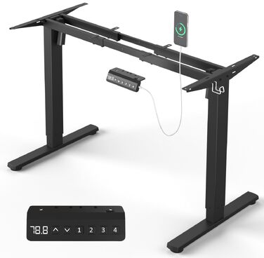 Електричний регульований стіл з USB-C, пам'яттю та захистом від зіткнень, 2 двигуни, чорний
