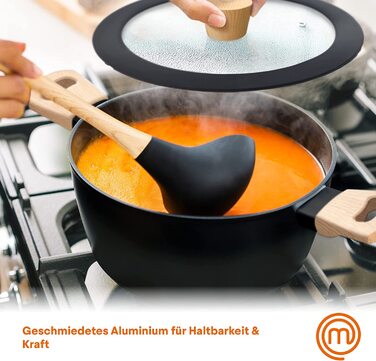 Каструля MasterChef з кришкою 20 см, алюмінієва, антипригарна, індукційна, з дерев'яною ручкою, універсальна для всіх плит, набір каструль і сковорідок, натуральна колекція