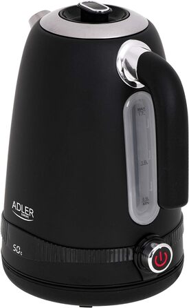Електрочайник Adler AD 1295b, 1,7 л, нержавійка, LCD-дисплей, терморегулятор, чорний
