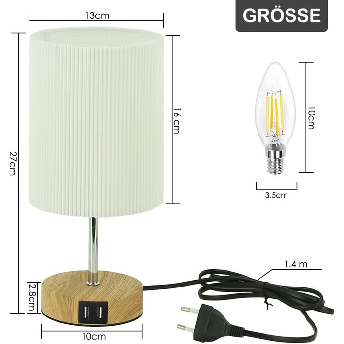Настільна лампа HSLighting 2 шт: LED лампа з 2 USB портами швидкої зарядки, сенсорне димування, 3 рівні яскравості, мінімалістичний дизайн, для читання та вітальні, кругла