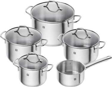 Набір каструль і сковорідка ZWILLING Flow/Madura, 6 предметів, 4 кришки, для індукції, нержавіюча сталь/алюміній
