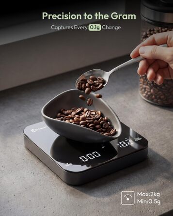 Ваги електронні для кави та еспресо Maestri House Mini-Kaffeewaage з таймером, до 2кг/0.1г, чорно-сріблясті