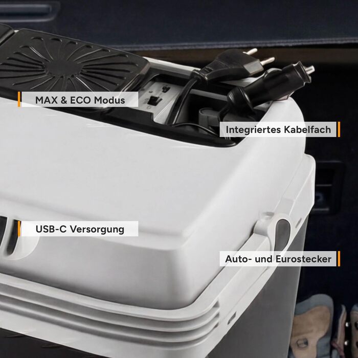 Автомобільний холодильник First Austria 32л, 230V/12V/USB-C PD 3.0, чорно-сірий - мобільний міні-бар для авто та кемпінгу