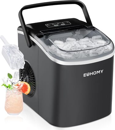 Машина для приготування льоду EUHOMY, 12 кг/24 год, чорна, самоочисна, 1.2 л