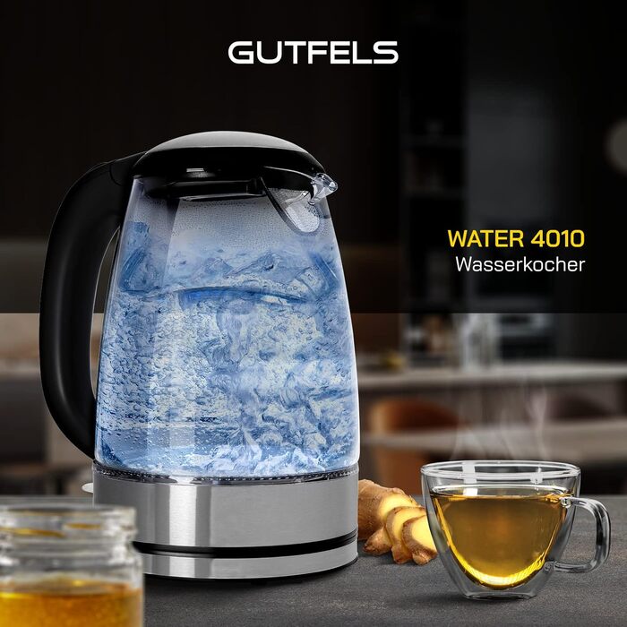 Електричний чайник GUTFELS Water 4010, 1,7 л, 2200 Вт, скло, захист від накипу та перегріву