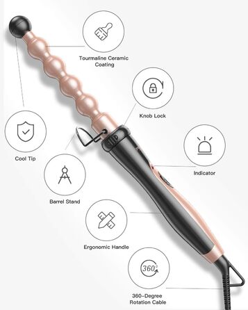 BESTOPE PRO 6-в-1 Локкенштаб: Великі та малі локони, різні насадки, регулювання температури, рукавички (Рожеве золото)