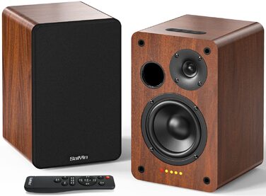 Активні полочні колонки Saiyin Bluetooth 40Вт x 2 з 4-дюймовим сабвуфером, оптичним та AUX входом для ТВ, ПК та вінілових програвачів