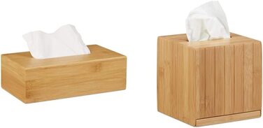 Набір коробок для косметичних серветок Relaxdays, бамбук, 27,5x15,5x8,5 см та 14x14x14 см, натуральний колір, квадратна та прямокутна, еко-дизайн