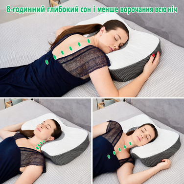 Ортопедична подушка Elviros з Memory Foam для сну, ергономічна, проти болю в шиї та хропіння, для бокового та шлункового сну, біла, 60x38.6x9.9/13.5 см