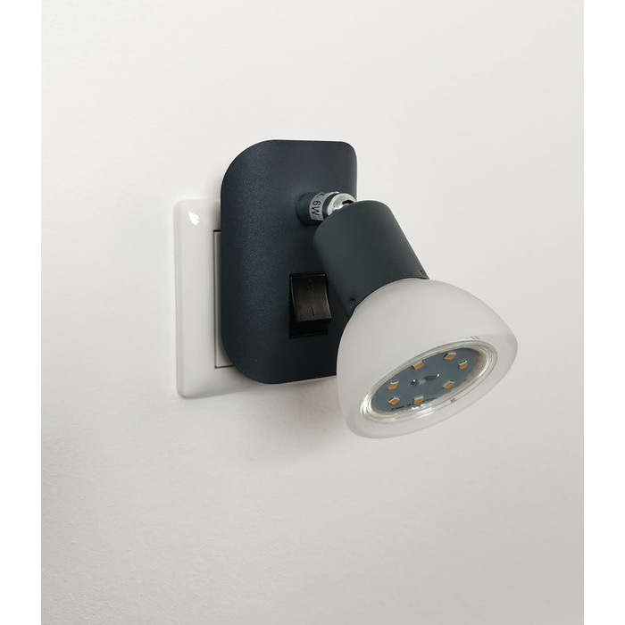 Trango 11-045 LED нічник з матовим антрацитовим корпусом і скляним абажуром, настінна лампа з GU10 LED 3000K теплий білий, з вимикачем, для читання та кухні, чорний матовий