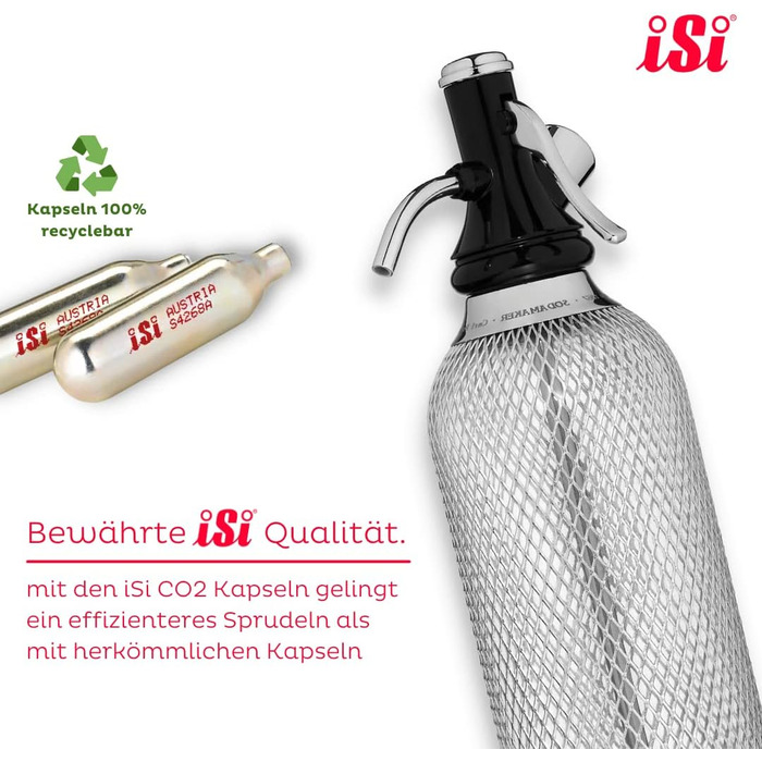 Сифон для газування води iSi Soda Maker Classic Geschenkset, 1 л, нержавіюча сталь, набір із 2 склянок і 10 капсул, барне приладдя для приготування содової води