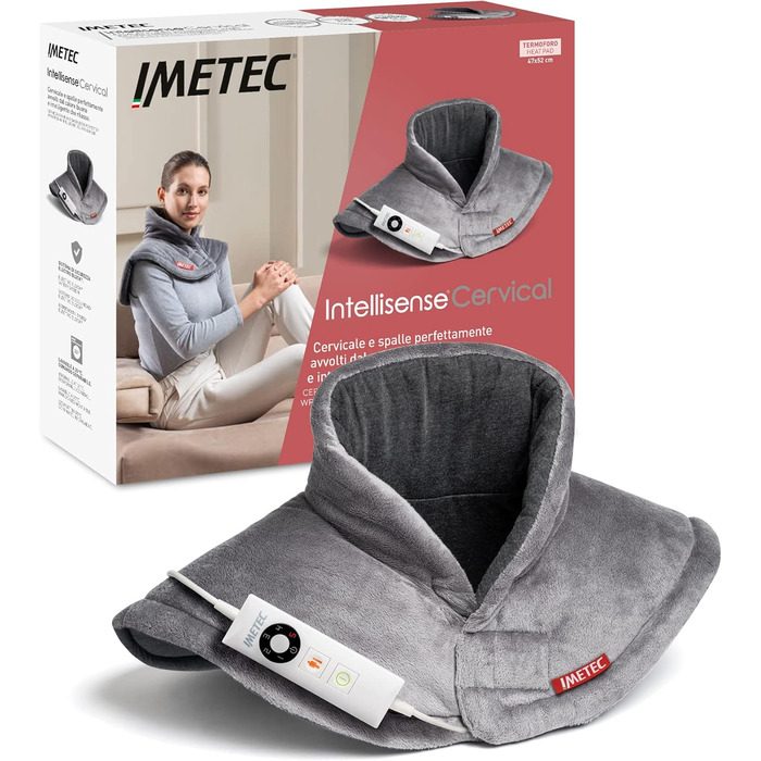 Грелка для шиї та плечей Imetec Intellisense: 5 температур, електрозахист, швидко гріє, пральна машина, 47x52 см