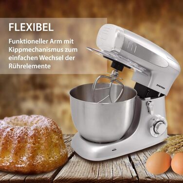 Кухонна машина Syntrox Germany Deluxe 1300 Вт, міксер і м’ясорубка 2-в-1, з аксесуарами, срібляста