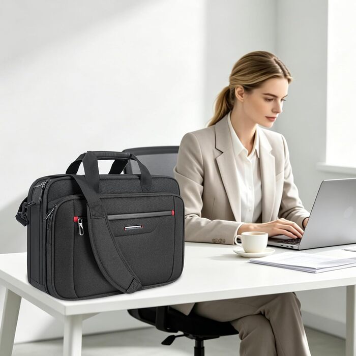 Сумка для ноутбука VANKEAN Premium Briefcase, захисний чохол для ноутбука до 15.6 дюймів (Чорний/Червоний)