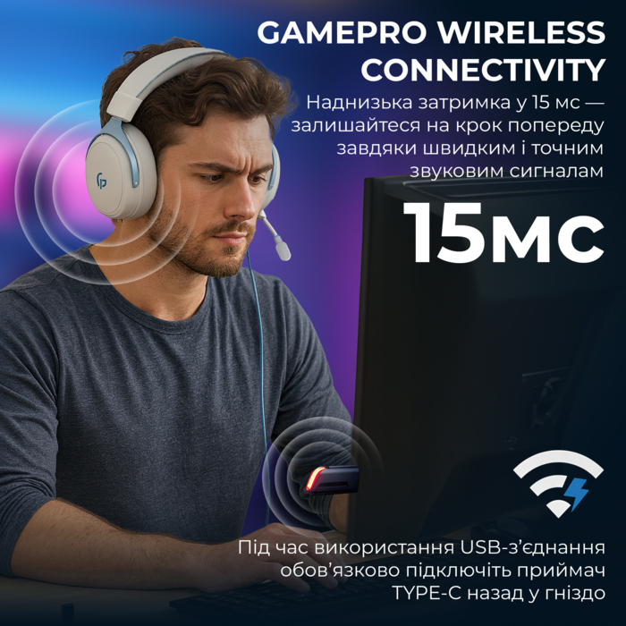 Бездротова ігрова гарнітура GamePro Asgard Skadi (HSW191WB)