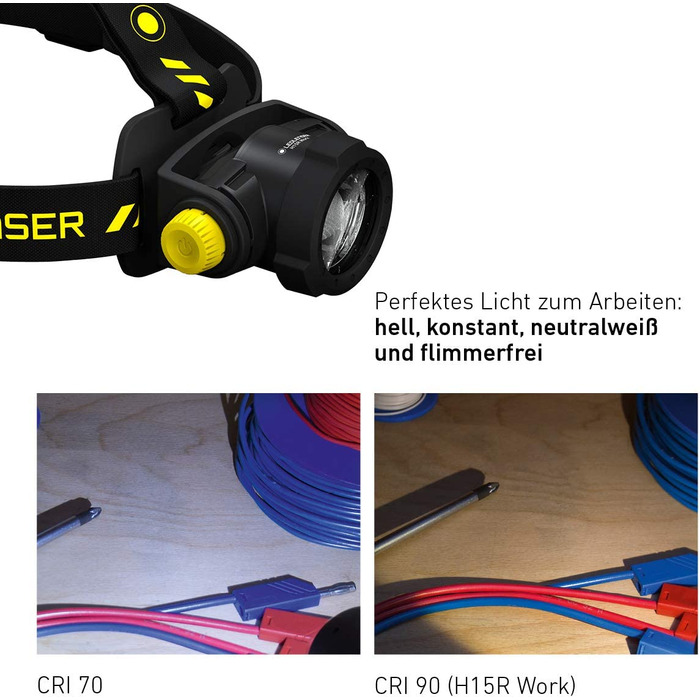 Налобний ліхтар Ledlenser H15R Work, 2500 люмен, LED, акумуляторний, IP67, високий CRI, фокусування, димер, дальність 250 м, з кріпленням на шолом та USB-магнітною зарядкою