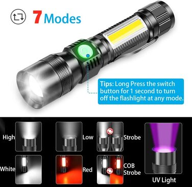 Karrong LED ліхтарик з ультрафіолетовим світлом 395нм, USB-зарядка, магніт, 7 режимів, акумулятор, для кемпінгу та туризму, 2 шт.
