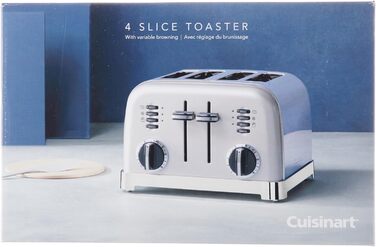 Тостер Cuisinart на 4 тостів, широкі слоти, 6 режимів, функція розморожування, для багета і бейглів, перламутровий