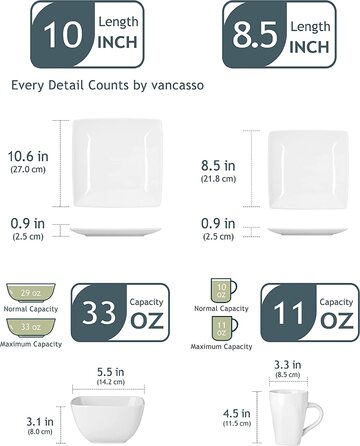 Набір посуду vancasso SOHO, 16 предметів, квадратний, стонована кераміка, білий, на 4 особи