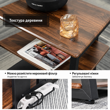 Стійка для HiFi апаратури FITUEYES з дерева та сталі, стіл для програвача з регульованою полицею, тумба для програвача та стереосистем, 61x52x78 см, горіх