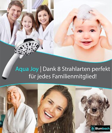 Економна лійка для душу BLUMBACH® Aqua Joy: преміум душова голова з високим тиском, 8 режимів струменів, витрата води 8л/хв