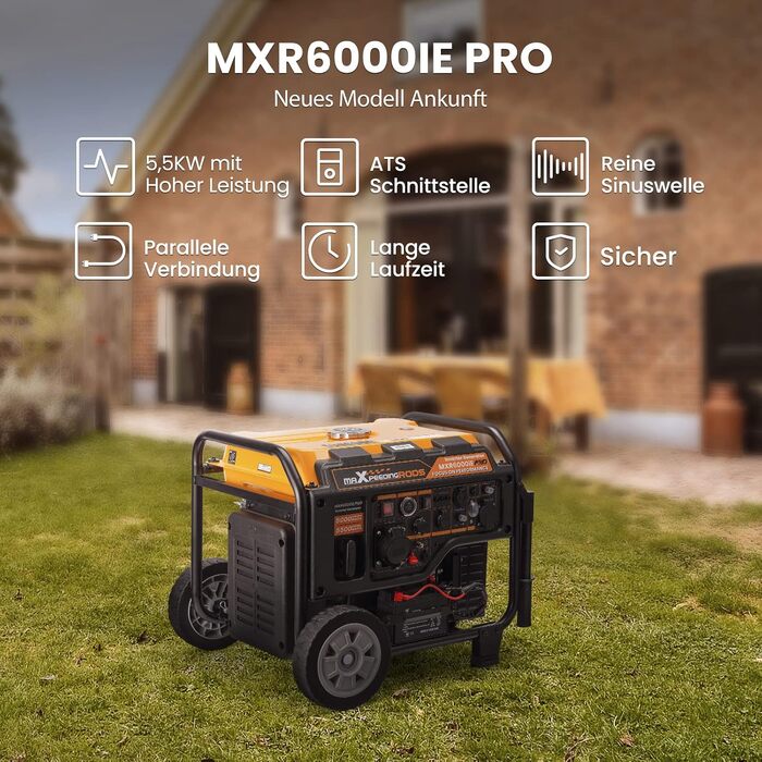 Інверторний бензиновий генератор maXpeedingrods PRO6000 3500Вт, 4-тактний, 223сс, портативний (помаранчевий)