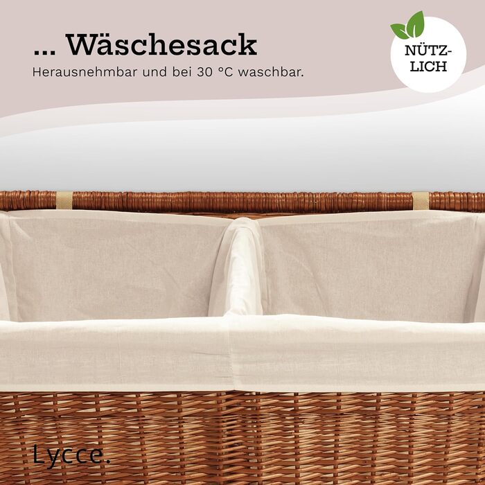 Кошик для білизни Lycce 120 л, 2 секції, плетений, білий, 67x33x56 см