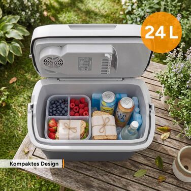 Автомобільний холодильник/термос First Austria Thermoelektrische Kühlbox 24L з USB-C PD 3.0 52W, живлення від мережі/автомобіля/USB, чорно-сірий