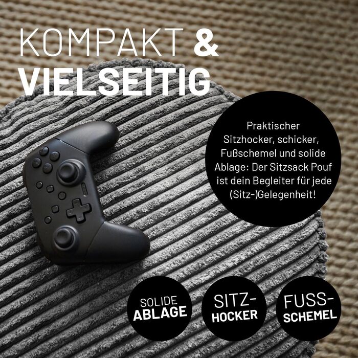 Lumaland Gaming Sitzsack XXL Cord: Крісло-мішок для геймерів, темно-синій, 135x100 см. Комфортний Bean Bag для підлітків та дорослих