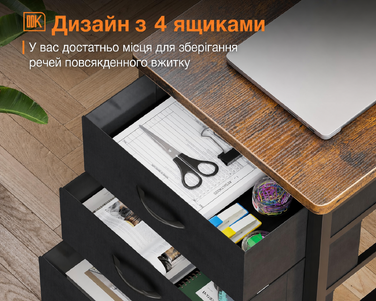 Кутовий стіл ODK L-подібний, 160x80x84.7 см з 4 висувними ящиками та USB-портами для дому та офісу, коричневий