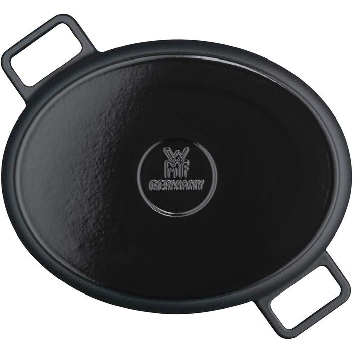 Овальний жаровий посуд WMF Flavour 34x28 см, чавунний, для індукції, емальований, з кришкою з конденсаційними виступами, сучасний дизайн, чорний