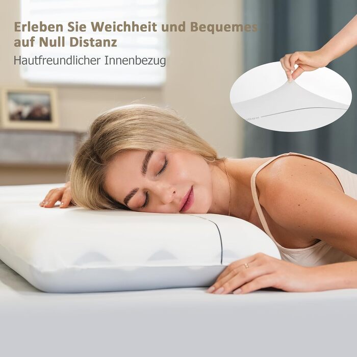 Подушка з піни Memory Foam Winthome з двостороннім регулюванням жорсткості 60x40x10 см, біла. Ортопедична подушка для сну на спині, боці та животі, сертифікат Oeko-Tex