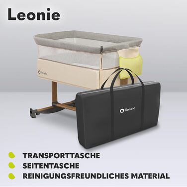 Дитяче ліжечко 3-в-1 Lionelo Leonie з маятниковою функцією, 5-рівневе регулювання висоти, нахил, матрац, знімна бокова стінка, колеса, бічна кишеня, легке транспортування