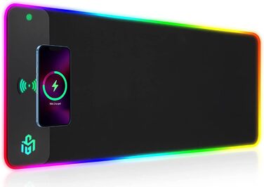 Ігрова мишка pad RGB з LED підсвічуванням та бездротовою зарядкою Qi 15W, чорний. Підходить для геймінгу, офісу та дому. Вологостійкий, з антиковзаючою поверхнею.