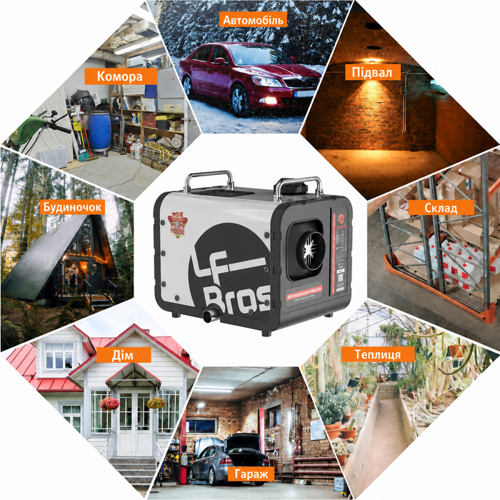 Дизельний опалювач LF Bros 5 кВт - 12/24/220-240V з пультом керування та LCD-дисплеєм для гаража, майстерні, кемпінгу, автодому (білий)