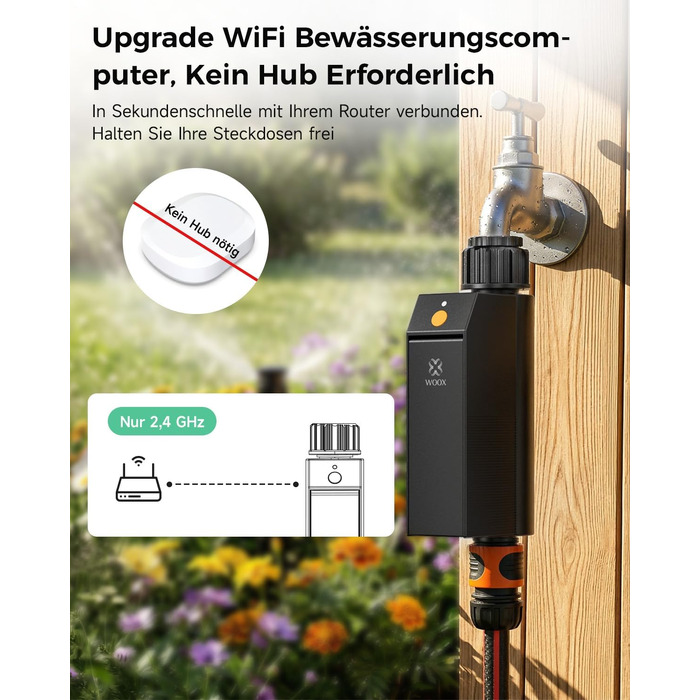 WOOX Розумний контролер поливу WLAN, 2.4GHz, IP65, з керуванням через додаток та голосовий помічник, з датчиком дощу