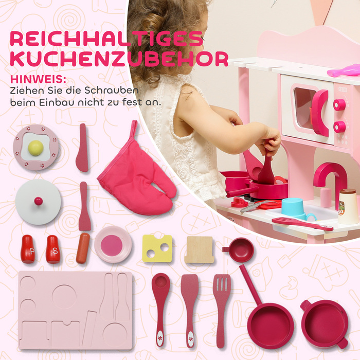 Дитяча кухня для гри, дерев'яний аксесуар, кухонні прилади, компактна, зі звуками, рожева