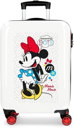 Дитяча валіза Disney Minnie Enjoy the Day, 40x55x20 см, біла, ABS-пластик, кодовий замок, 34 л, 2,8 кг, 4 подвійні колеса, ручна поклажа, червоно-біла